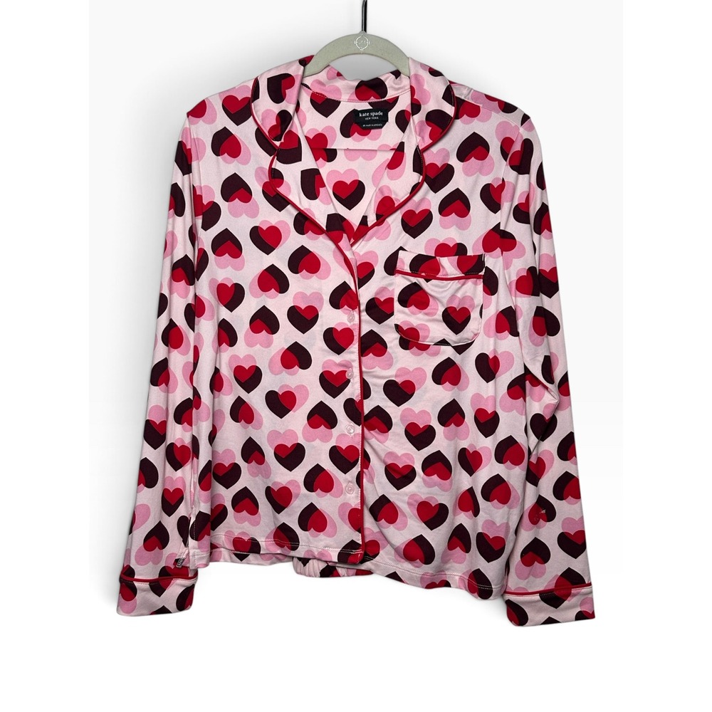 Kate Spade New York Women's Heart Print Pajama Set Pink Red Size Medium